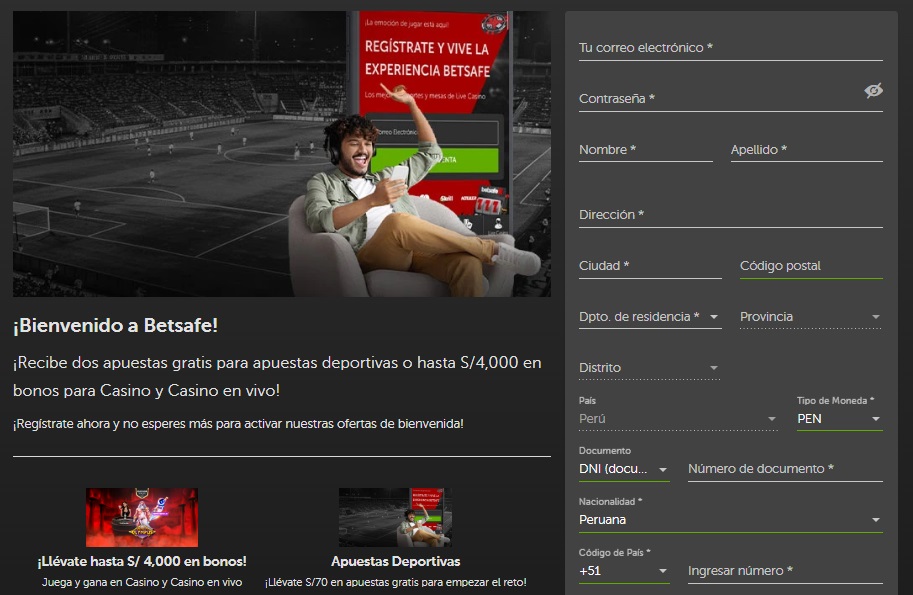 Cómo registrarse en Betsafe, todo en un espacio