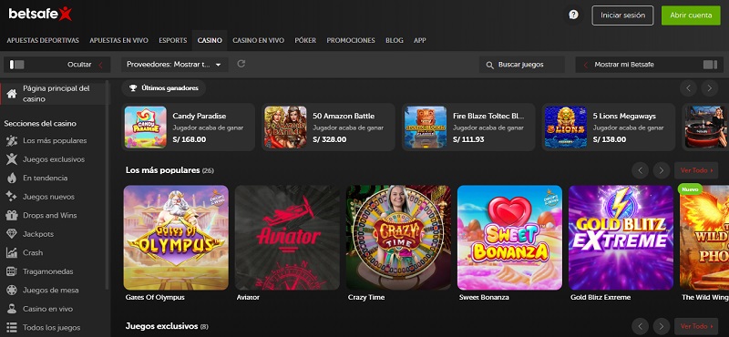 Página principal de Betsafe Casino